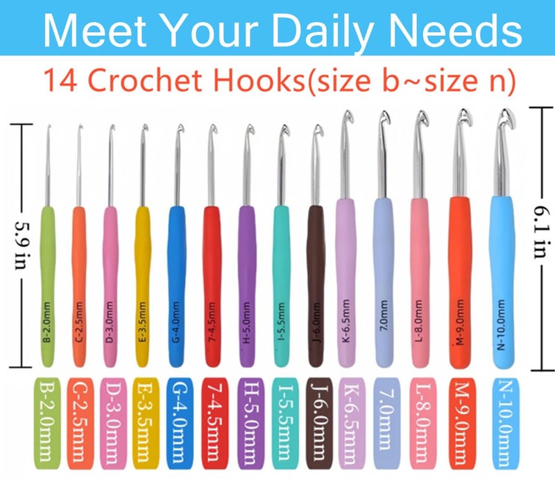 ZICALSO Crochet Hook Set 14 Sizes Crochet Hooks for Arthritic Hands Crochet Hooks Ergonomic Soft Grip with Case Crochet Needles(Size B-Size N) - Image 2